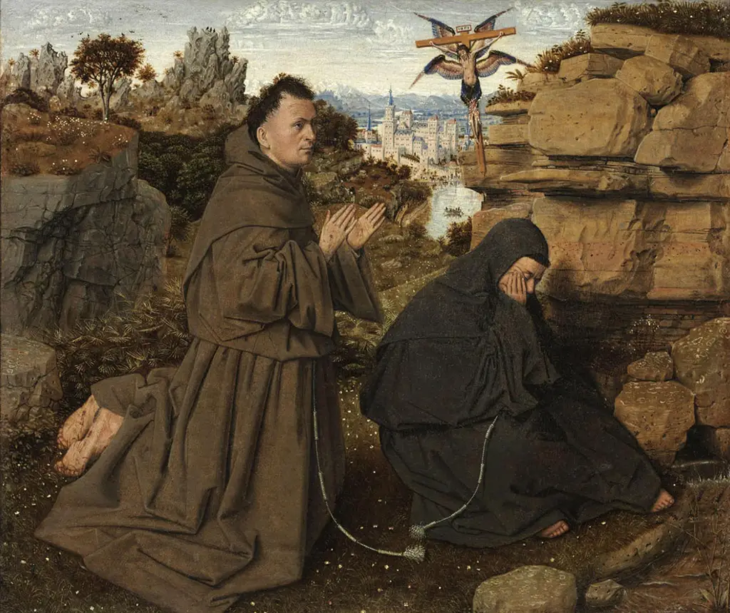 St Francis Receiving the Stigmata (Philadelphia) in Detail Jan van Eyck